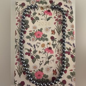 Gray Faux pearl Necklace, 18” silvertone lobster clasp like new (also in white)